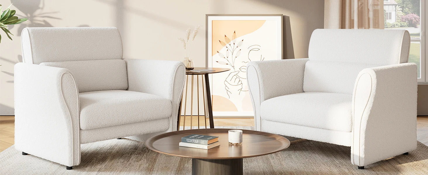 Modern Sherpa Bouclé Accent Chair – Upholstered Reading Lounge Armchair