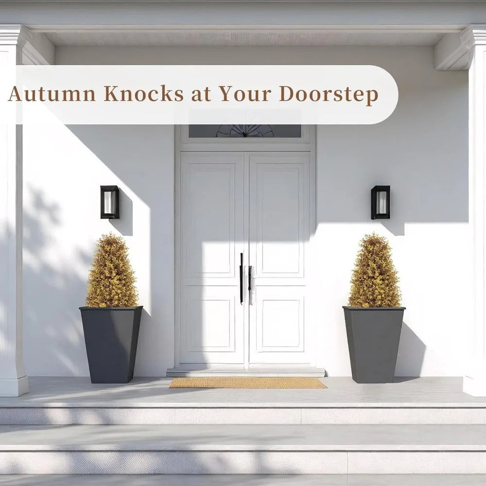 Artificial Outdoor Boxwood Plants Set of 2, UV-Resistant Fall Topiary Trees, Realistic Fake Bushes for Outdoor, Potted Faux Shru