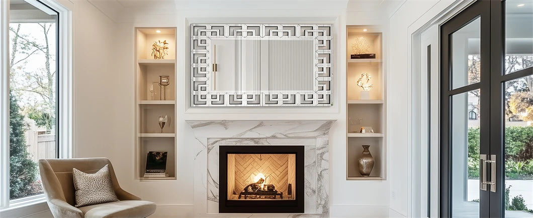 Rectangular Large Wall Mirror Modern Accent Mirror Living room Decor Mirror w Grecian Venetian Frame Edge Home Bathroom Bedroom