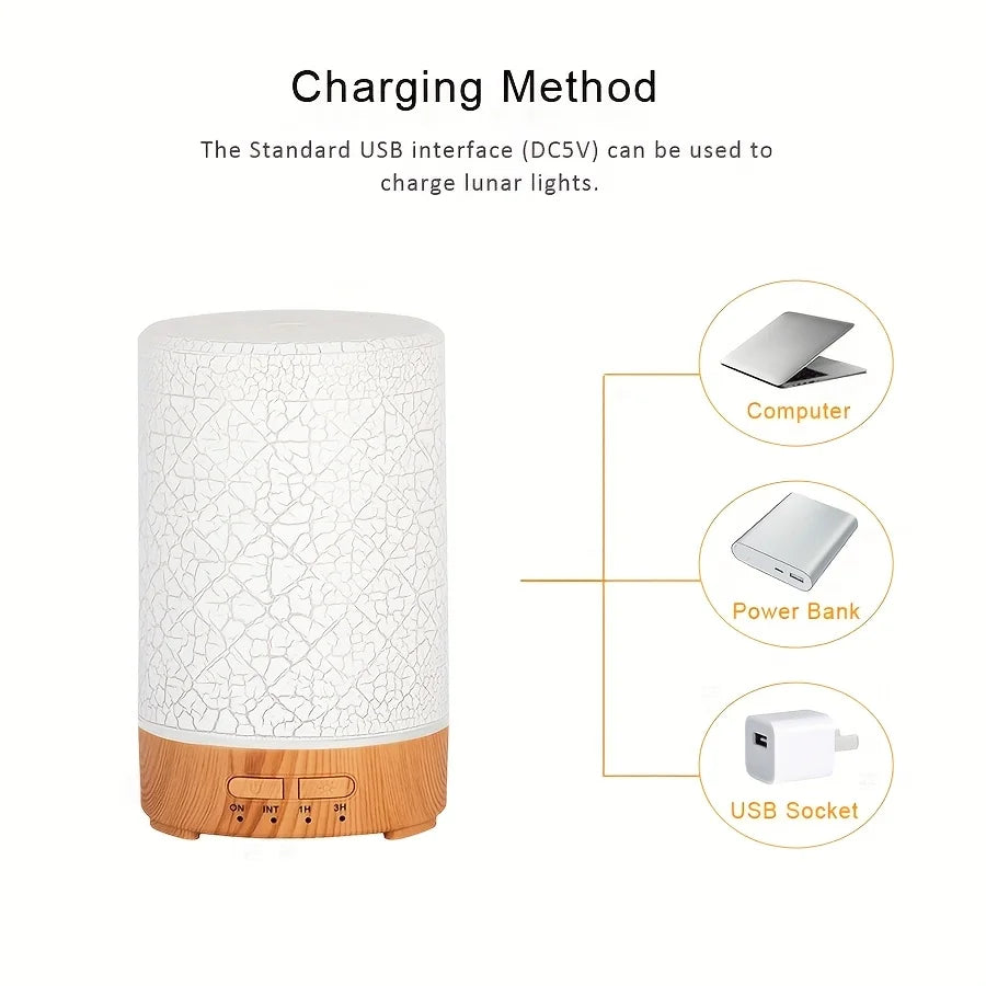 150ml Crack Design Essential Oil Diffuser USB Powered with  7 Color LED Lights Ultrasonic Air Humidifier for Living Room  Office