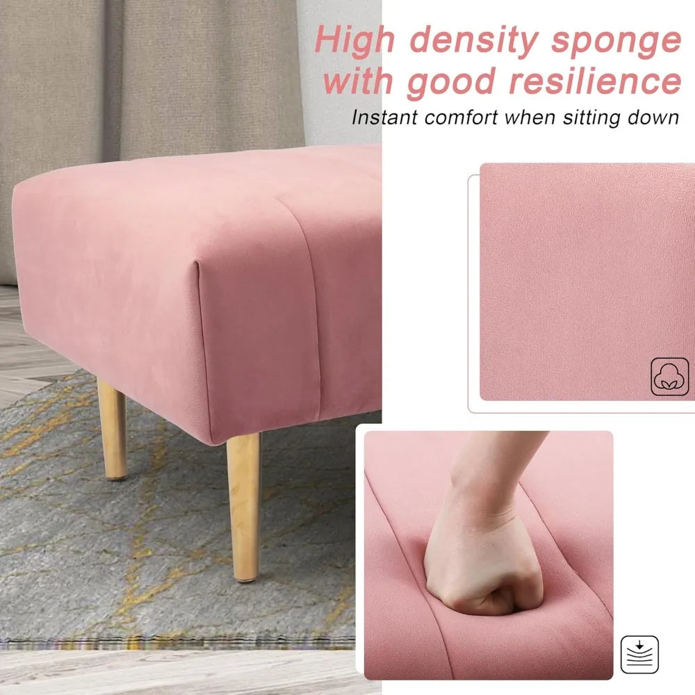 Velvet Upholstered Ottoman Bench – 58″ with Gold Legs