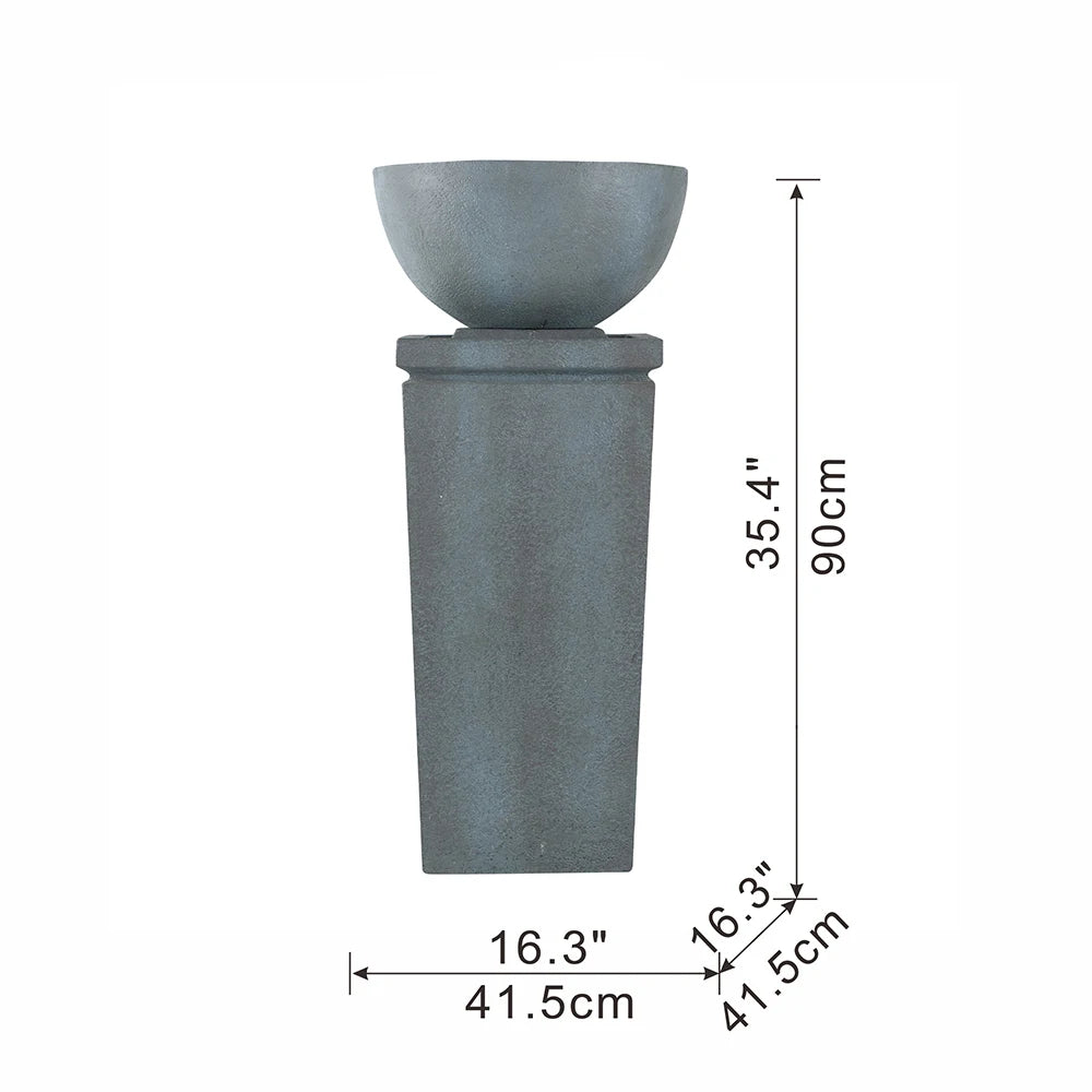 35.5" Polyresin Gray Zen Bowl Water Fountain, Outdoor Bird Feeder /Bath Fountains, Relaxing Water Feature for Garden Lawn