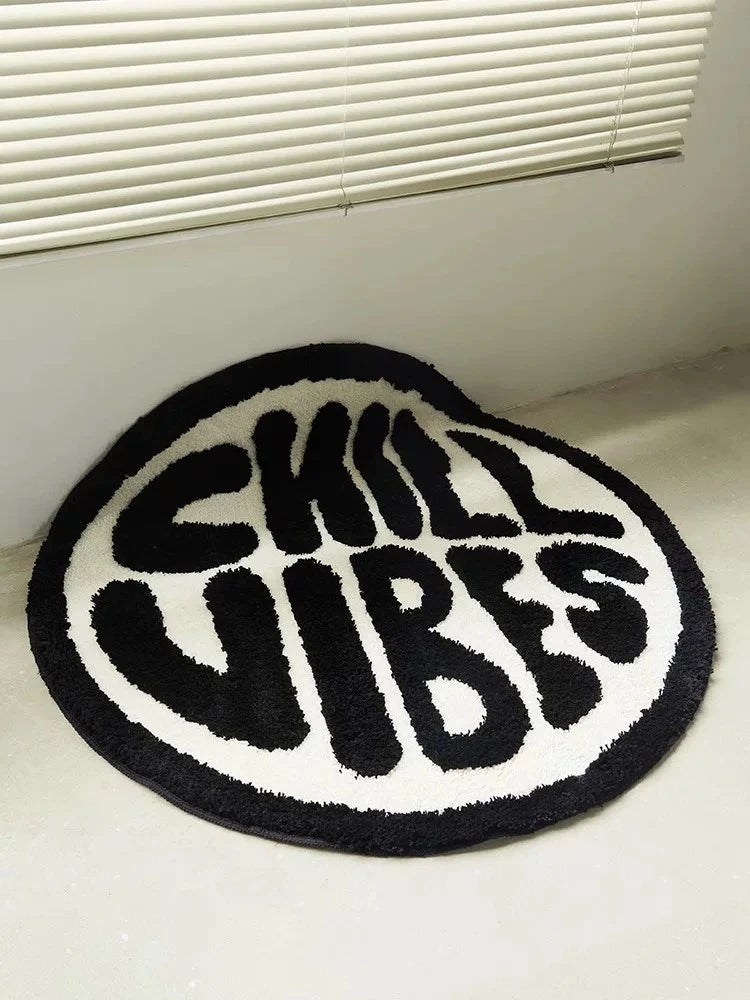 Simple Round Tufted Bedroom Rug Soft Fluffy Letters Mat Bedside Carpet Floor Anti Slip Mat Aesthetic Home Sofa Room Decor