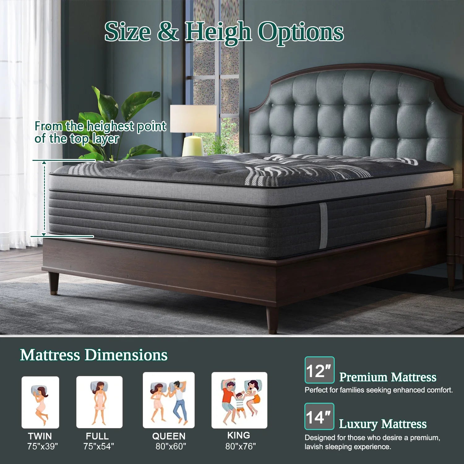 12" Gel Memory Foam Hybrid Pocket Spring Mattress Twin Full King Queen Bed Mattress In A Box, Medium Firm Motion Isolation