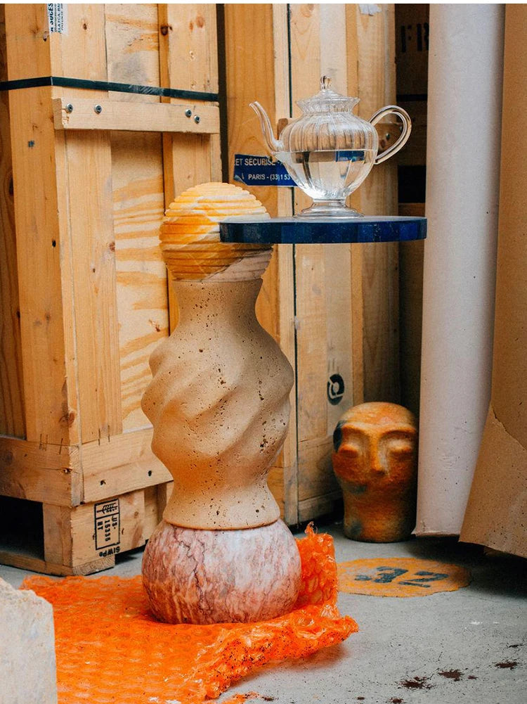 Natural marble round edge table living room high-end small coffee table coffee table