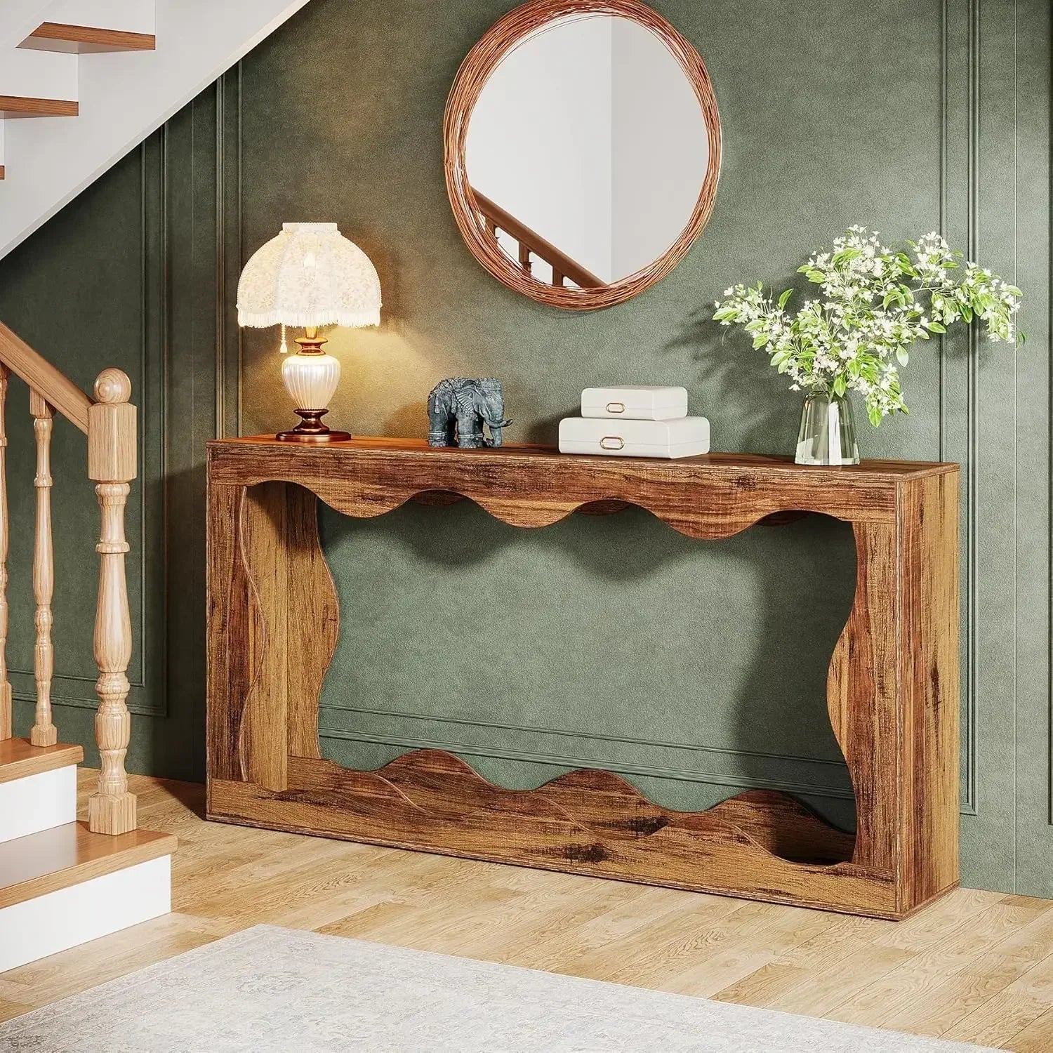 63-Inch Farmhouse Console Table with Storage, Couch Table Behind Sofa, Long Entryway Table, Hallway Table for Living Room