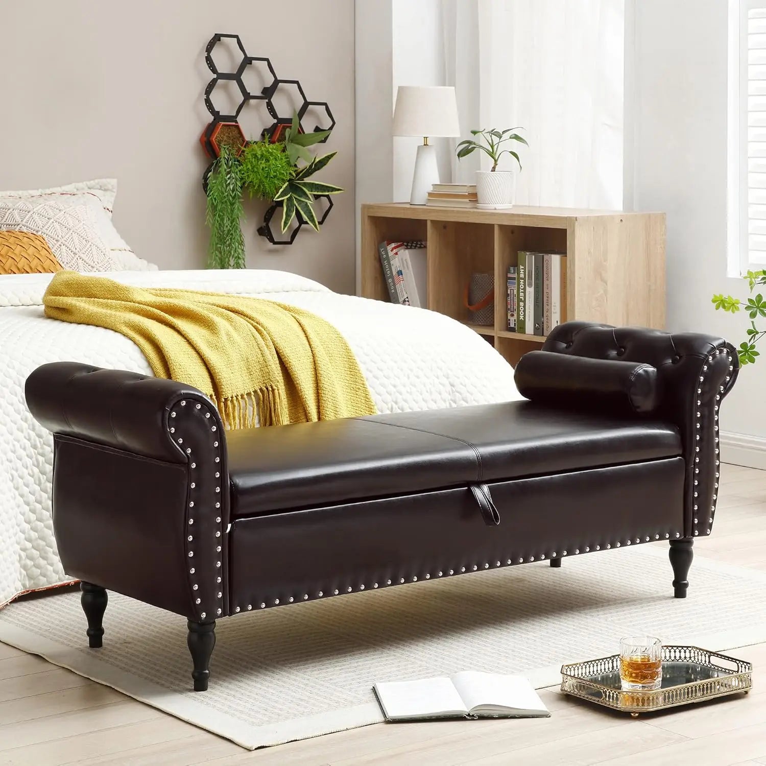 Storage Ottoman Bench – 63″ Button Tufted End-of-Bed Bench