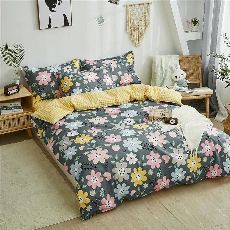 White Green Botanical Floral Duvet Cover Set Queen Reversible Gold Paisley Pattern Bedding Set Soft Microfiber Comforter Cover