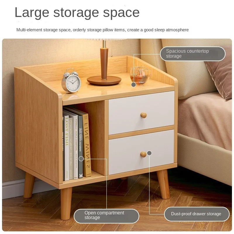 Wuli House Bedside Cabinet – Solid Wood Storage Nightstand