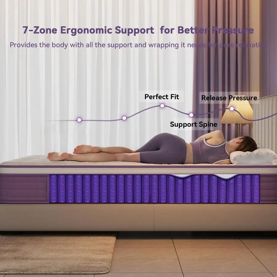 Inch Queen Mattress in a Box, Purple Hybrid Mattress with Gel Memory Foam and Pocket Springs for Motion Isolation, Pressure Reli