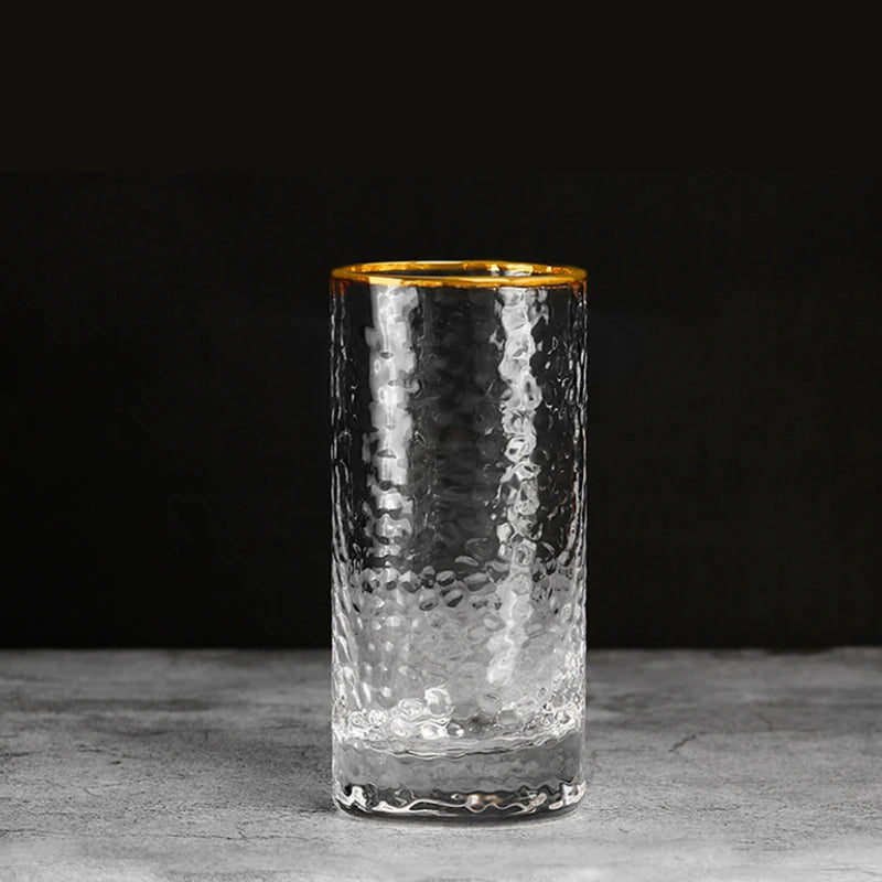 4pcs Set 11oz 320ml Gold Edged Water Cup Relief Wine Glass Household Heat-resistant Tea Cup Juice Milk Soda Water Beverage Mugs