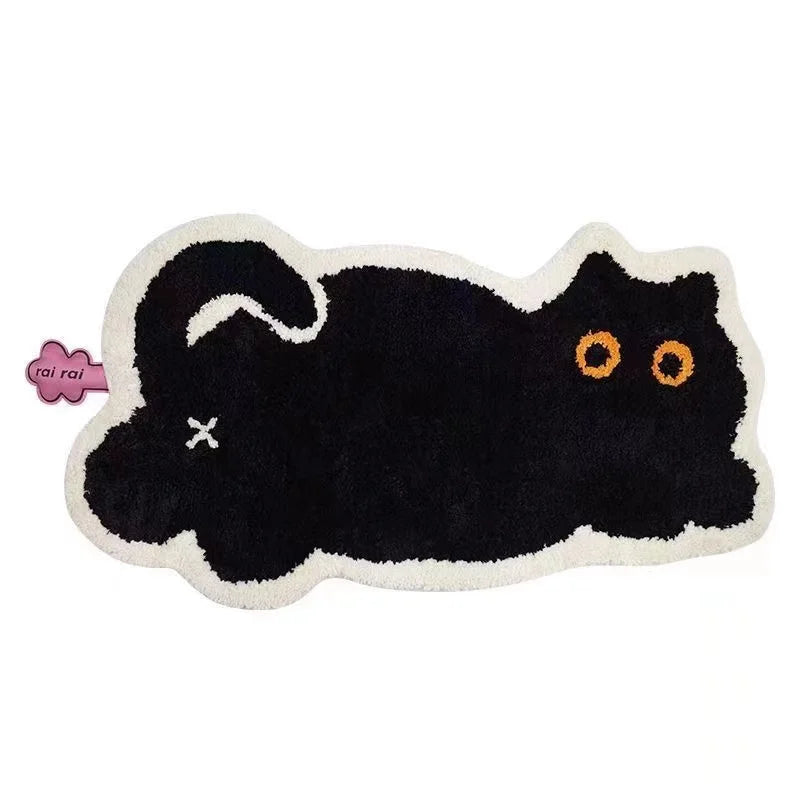 VIKAMA Black Cat Rug Cute Imitation Cashmere Family Bedroom Bed Blanket Door Mat Cartoon Living Room Coffee Table Mat