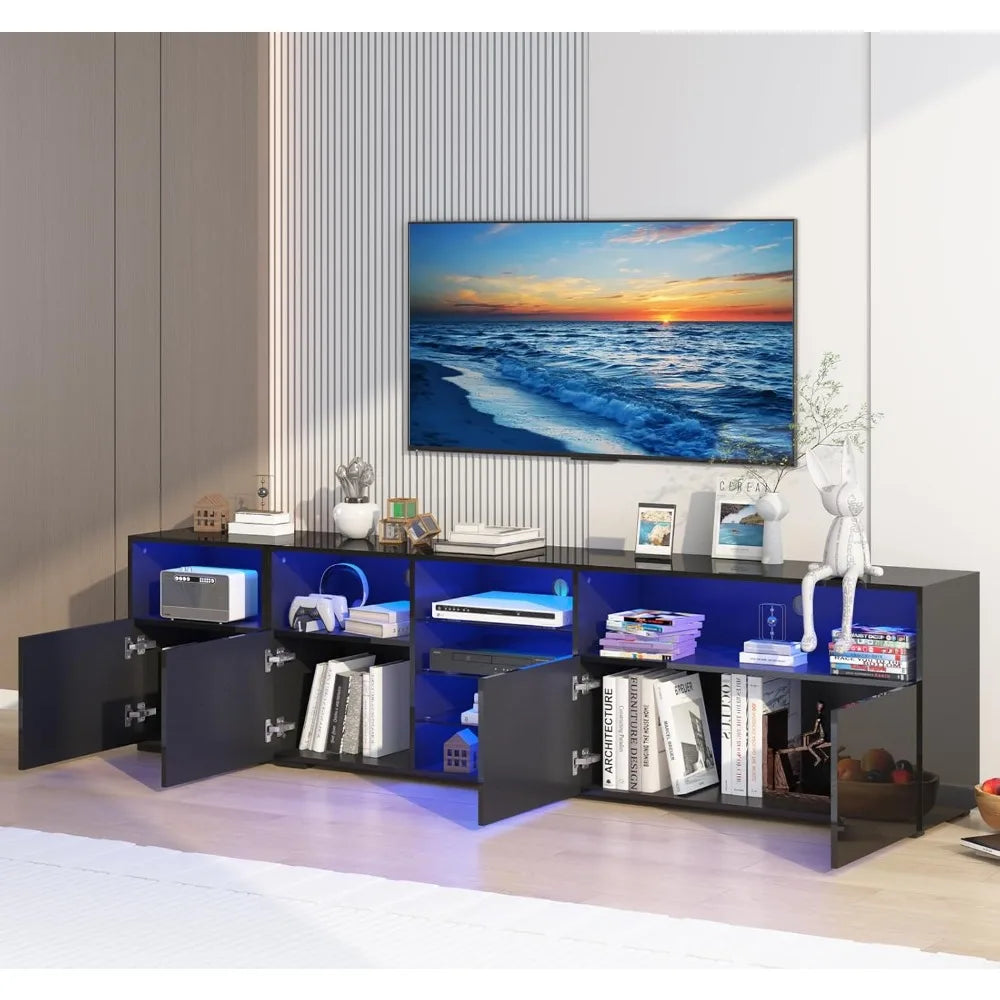 79IN LED TV Stand for 75/80/85inch TV,High Glossy Modern TV Stand for Living Room,TV Entertainment Center with Adjustable Storag