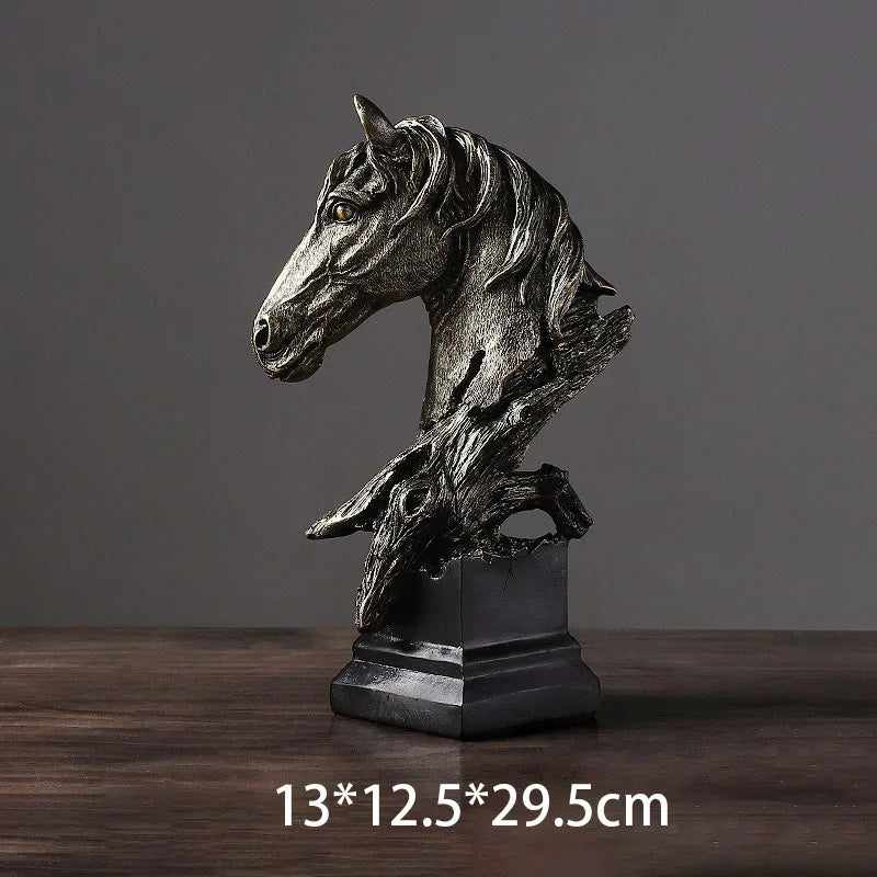 Giant Horse Head Statue Ornament Retro Style Vintage Animal Figurine Antique Type Home Decorative Resin Artwork Archaistic Decor