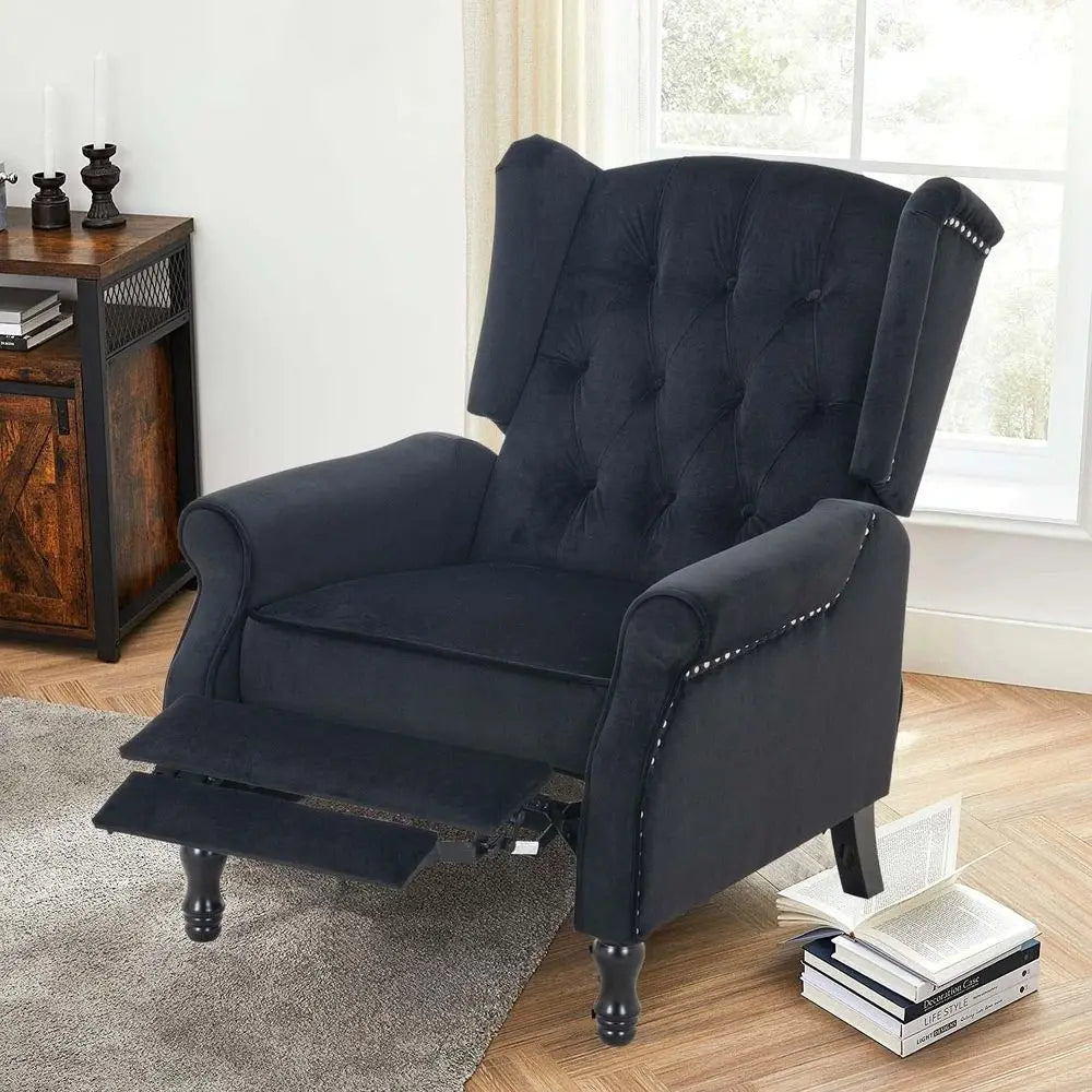 Luxury Velvet Accent Chair, Reclining Lounger, Wingback Armchair for Living Spaces, Bedrooms, Home Theaters, and Receptions in B