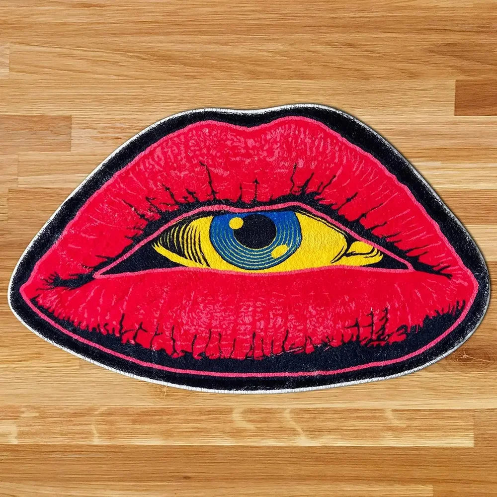 Red Lips Print Faux Wool Rug - Non-Slip Entryway Doormat, Bathroom & Windowsill Carpet, Durable Washable Home Decor