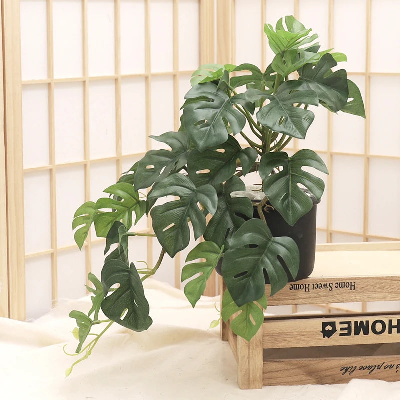 Artificial Turtle Back Leaf Plants Watermelon Leaves Green Apple Fake Plants Tropical Wedding Party Home Christmas Decor Potted