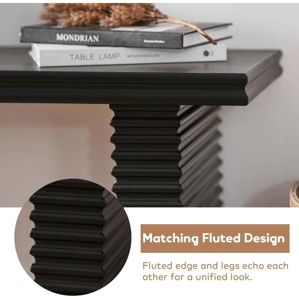 Wood Console Table, 55.3 Long Sofa Table, Farmhouse Fluted Entryway Table For Living Room, Hallway, Entrance Foyer, Eas