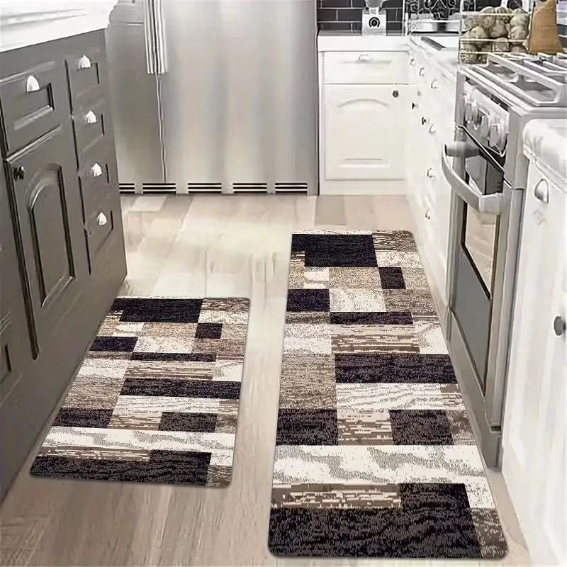 VIKAMA 2pcs Minimalist Geometric Rug Set Soft, Warm and Noise-Reducing Entrance Hallway Doormat Kitchen Rug Home Decor