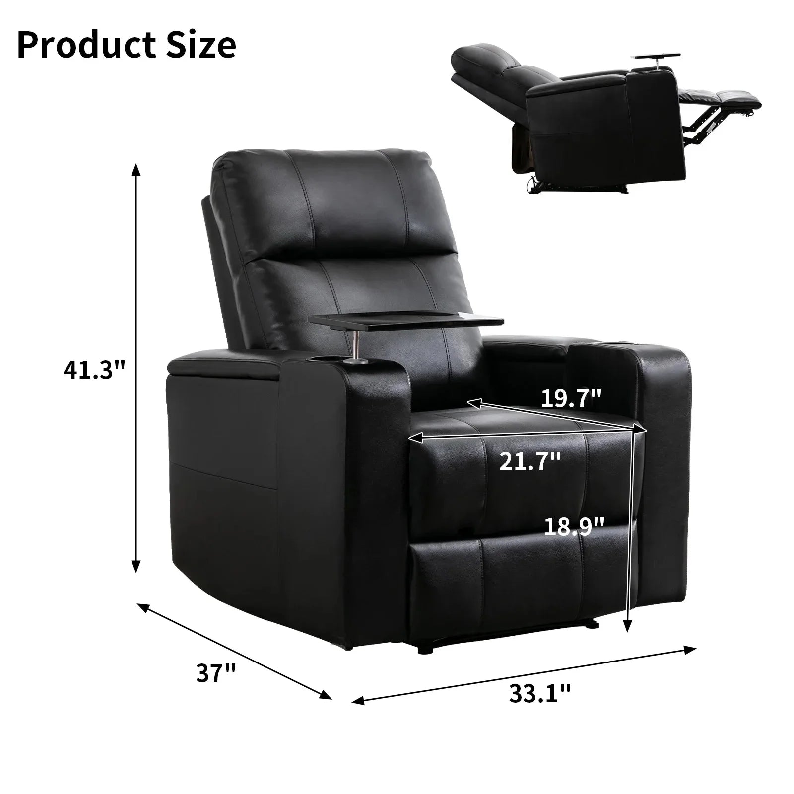 EBELLO Electric Recliner for Living Room Home Theater Seating Leather Reclining Chair Sofa Furniture with Cup Holders USB Ports