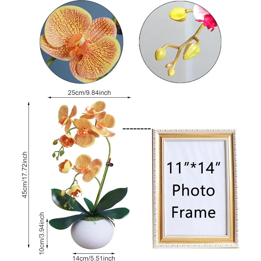 17 Lifelike Orange Artificial Orchids in Pot with Realistic Fake Orchid Arrangement in Vase Perfect for Indoor Home Decor Offic