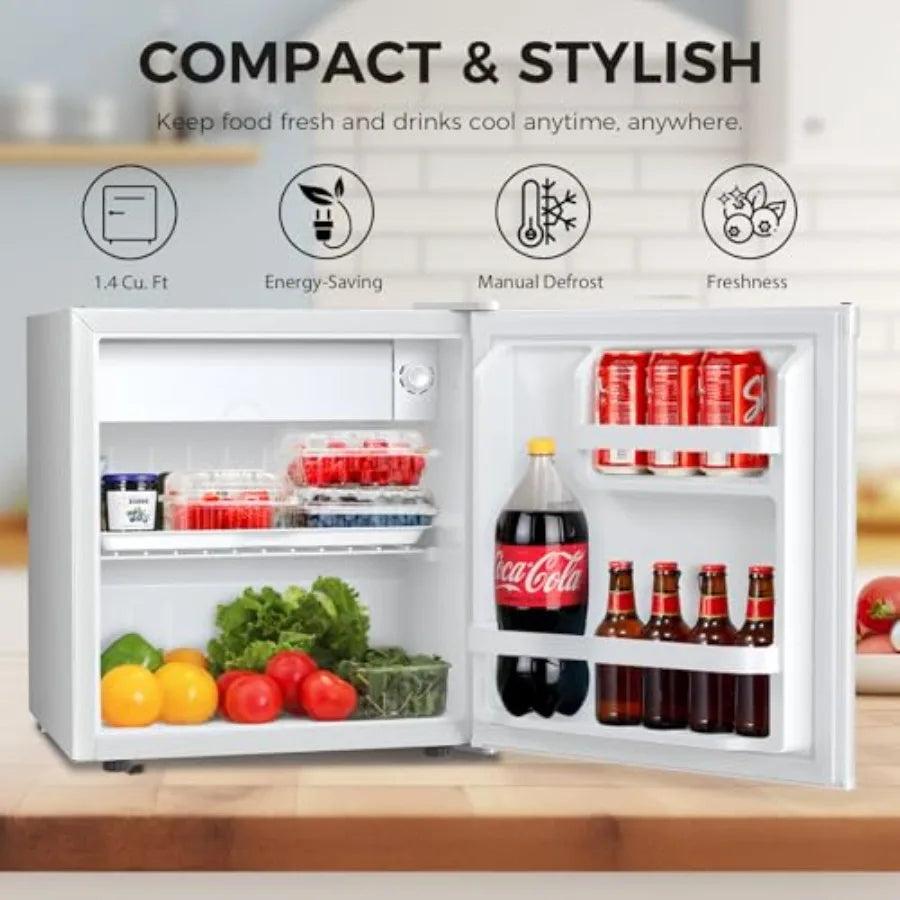 Mini Fridge Compact Refrigerator with Freezer Single Reversible Door Dorm Fridge Wire Shelf Defrost Button for Bedroom Office G