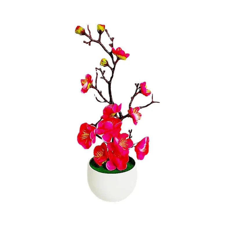 1pcs Bonsai Silk Flowers Plum Artificial Potted Plants Blossoms Simulation Winter Plum Branch Bonsai Wedding Home Room Decorate