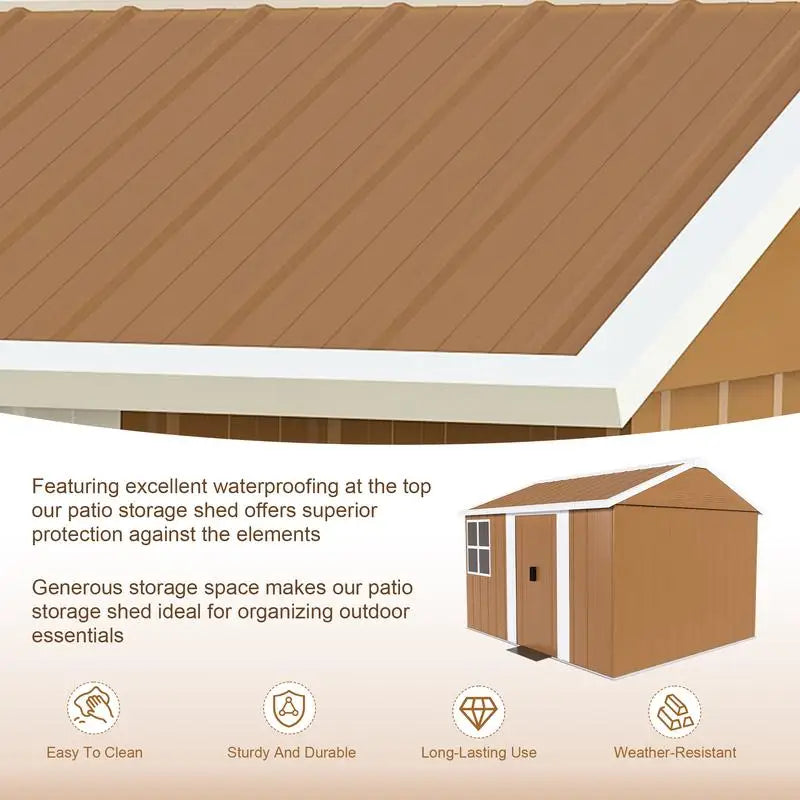Heavy-Duty 8x10 Ft Metal Storage Shed with Windows and Lockable Door, Weatherproof Outdoor Garden Shed with Ventilation for