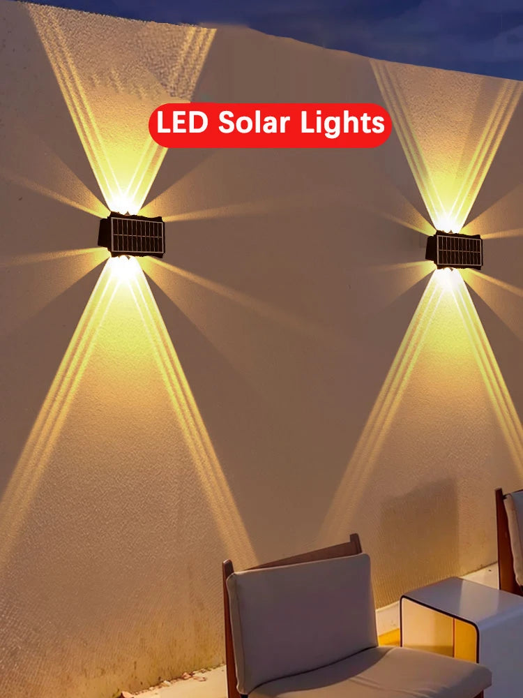Solar Wall Lamp Outdoor Warm Light Waterproof Up And Down Luminous Lighting Balcony Yard Garden Decoration Lights Exterior Wall