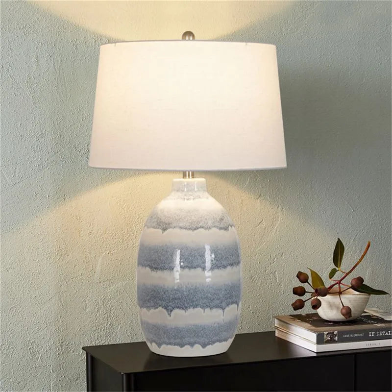 Contemporary Luxury Ceramic Table Lamp LED American Creativity Living Room Bedroom Study Villa Hotel Bedside Desk Light