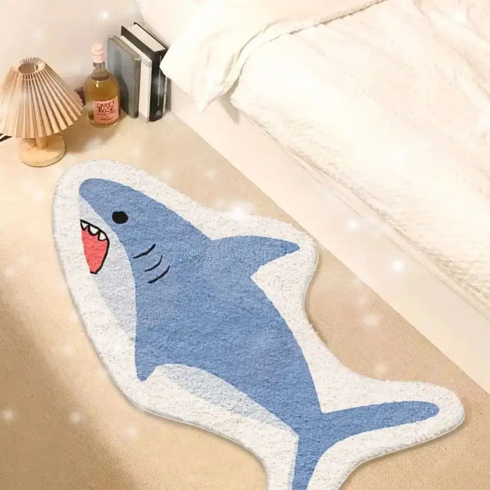 VIKAMA Cartoon Shark Imitation Cashmere Carpet Soft Children's Bedroom Bedside Rug Living Room Floor Mat Home Decoration