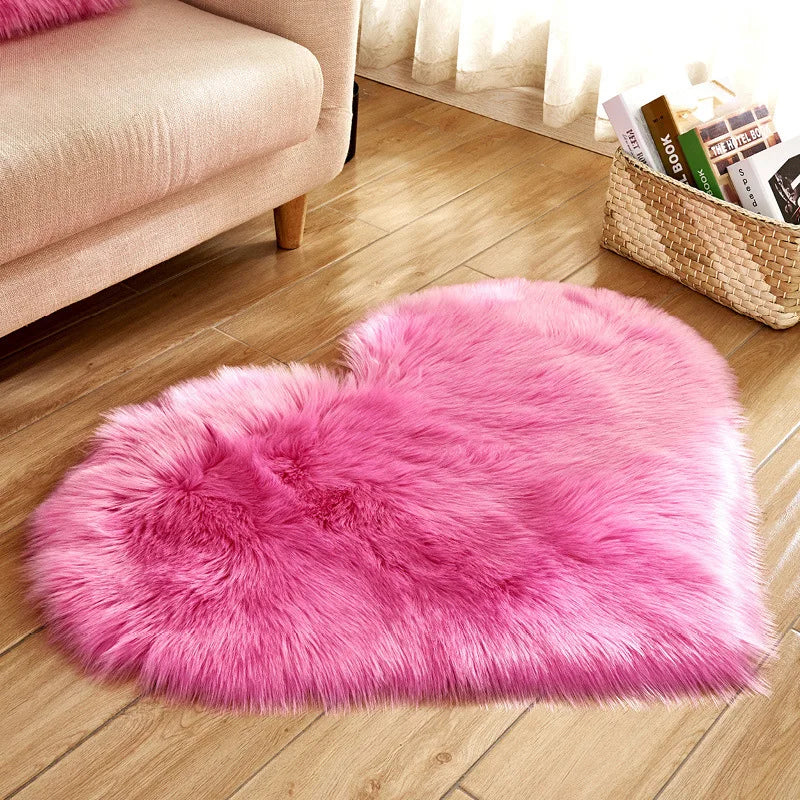 Heart Shaped Faux Fur Rug Bedroom Fluffy Shaggy Area Rugs Sheepskin Fuzzy Rug Carpets Throw Shag Rug Sofa Decor Floor Mat Plush