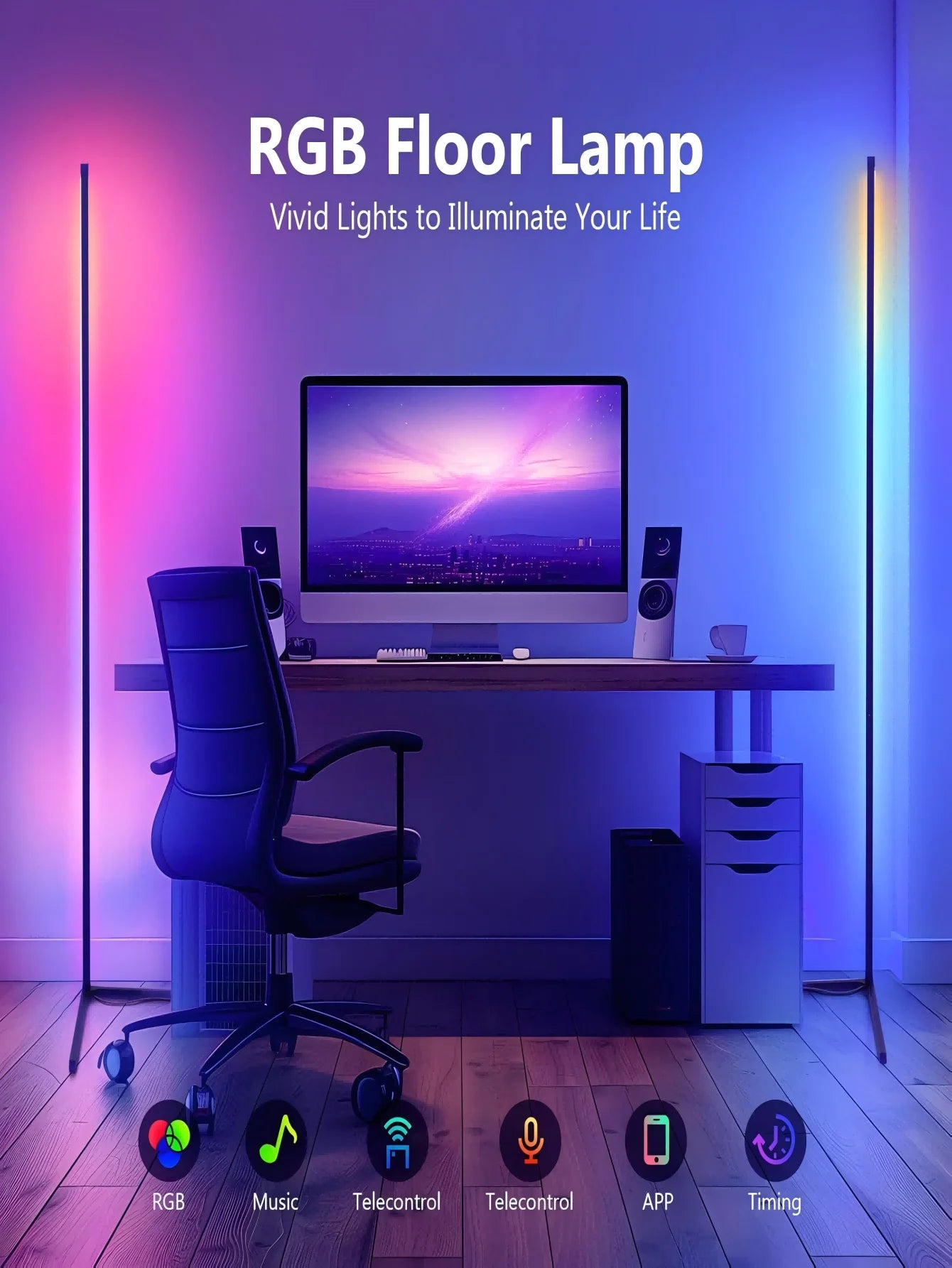 Smart LED Floor Lamp RGB Remote & APP Control Music Sync Corner Lighting Timer Mood Standing Lamp for Living Room Gaming
