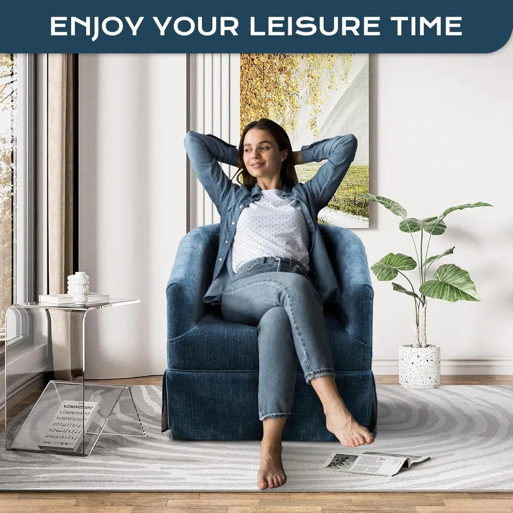 Swivel Accent Chair – Modern Chenille Barrel Chair with Skirt