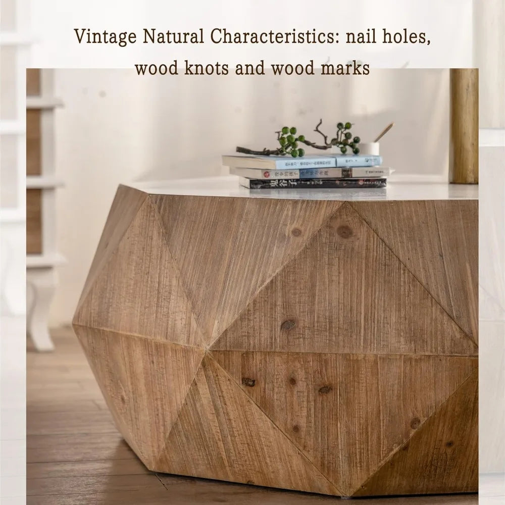 38” American Retro Drum Coffee Table – White Vintage Center Table