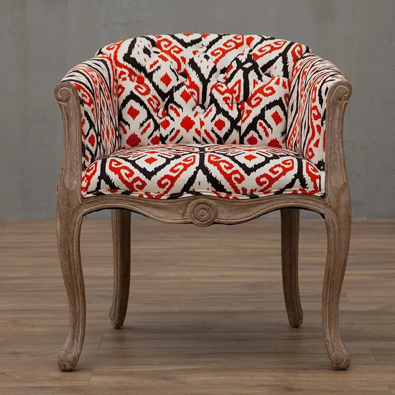 European Solid Wood Leisure Sofa Chair – Antique-Style Accent Armchair