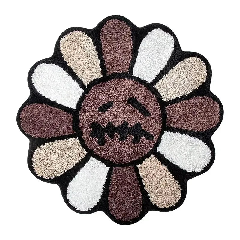 Aesthetic Sunflower Rug Fluffy Thickening Carpet Kawaii Smiling Flower Mat Jack Tufted Carpet Antislip Bathroom Rug Room Decor