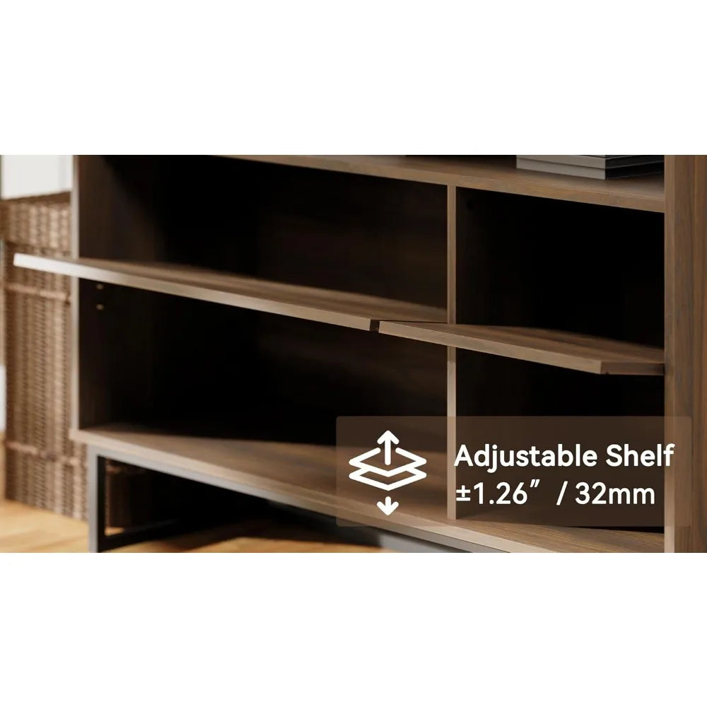 Tall TV Stand with Louvered Door and Adjustable Shelf for up to 100 inch Tvs Walnut 2 in 1 Console with Ample Storage Modern