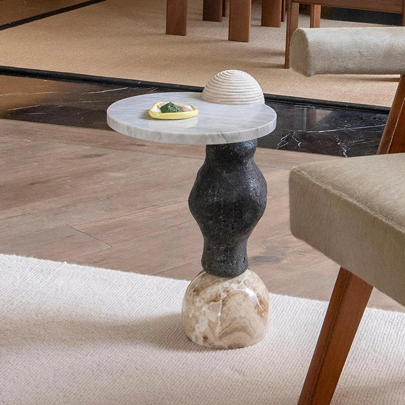 Natural marble round edge table living room high-end small coffee table coffee table
