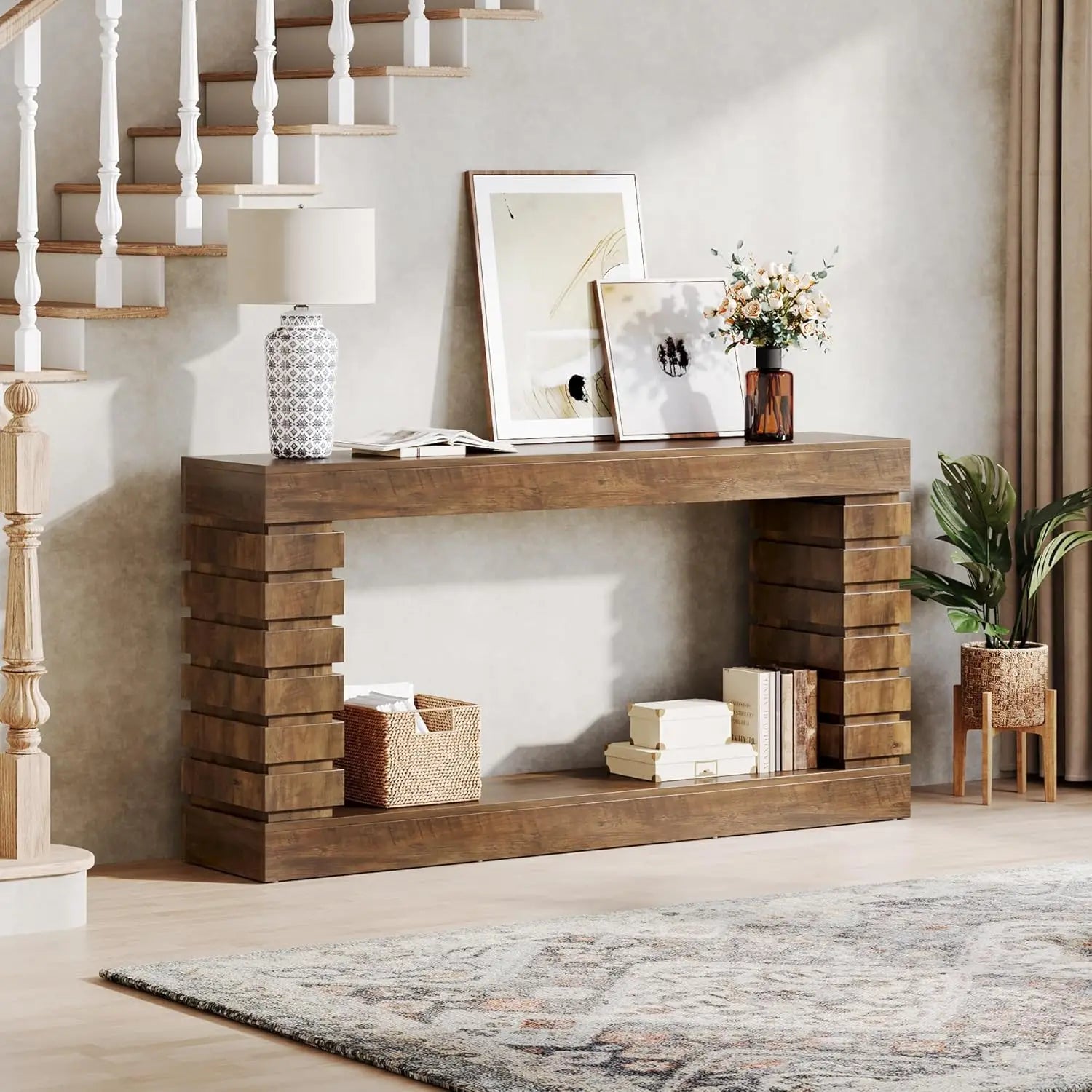 70.8-Inch Long Console Table, Wood Entryway Table with Storage, Narrow Sofa Table Couch Table for Living Room Entryway Hallway