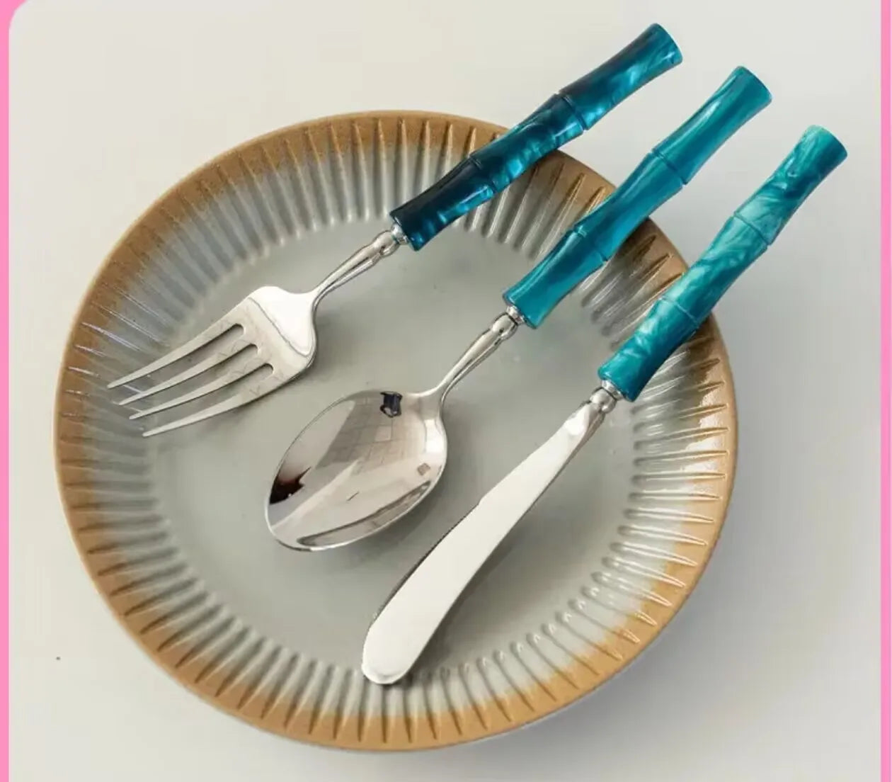 GH off-white acrylic handle 304 stainless steel cutlery cutlery knife fork spoon restaurant hotel high-end exquisite set
