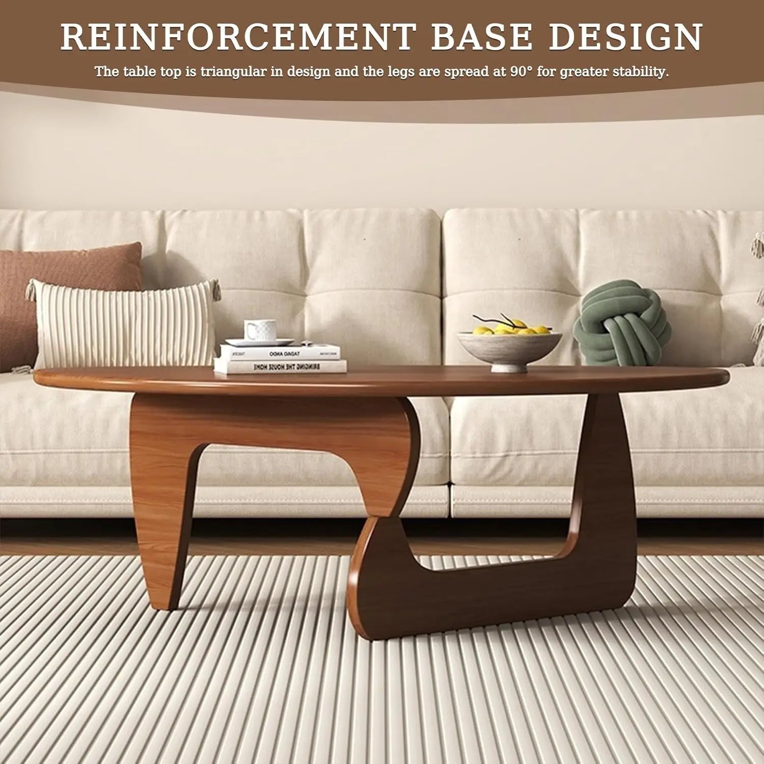 Mid-Century Modern Triangle Coffee Table – Rustic Center Table with Solid Wood Legs