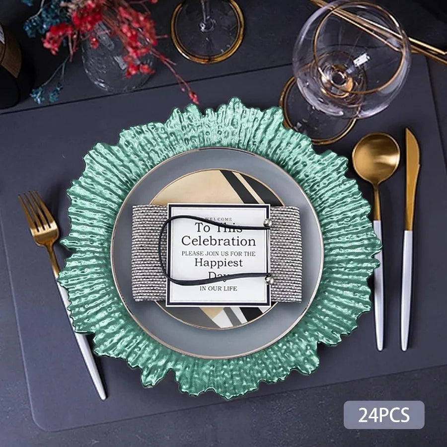 24PCS 13″ Round Plastic Charger Plates – Reef Design with Ruffled Rim