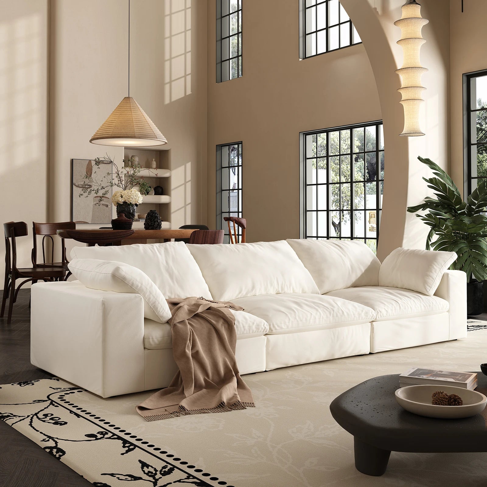 Comfy Cloud Couch 120'' Modern Sectional Sofa for Living Room Down Filled Couch with Ottoman U Shaped 5 Seater Convertible Sofa