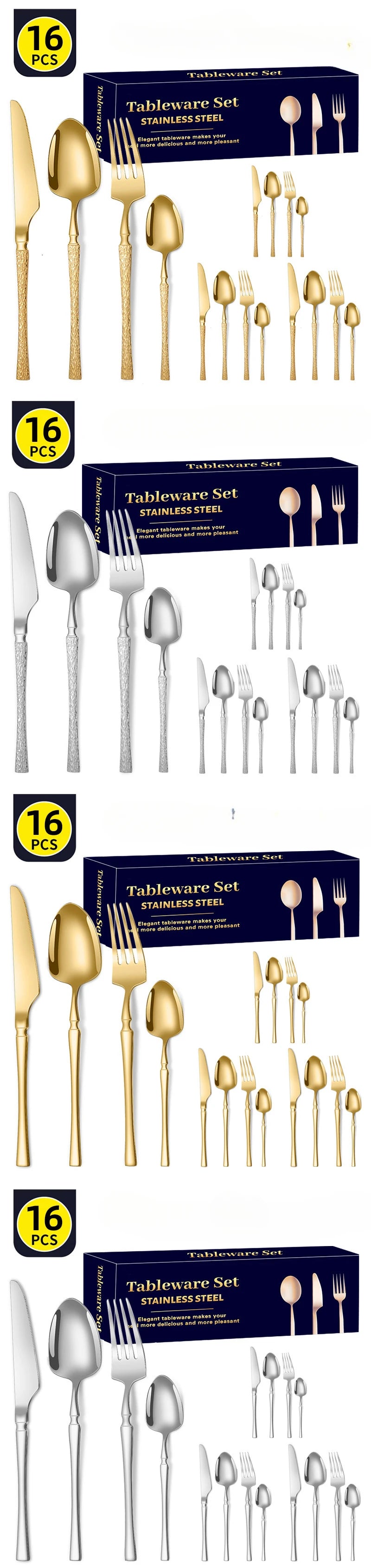 30pcs Hammer Pattern Small Waist Stainless Steel Steak Knife Fork and Spoon Creative Western Style Fork and Spoon Tableware Set