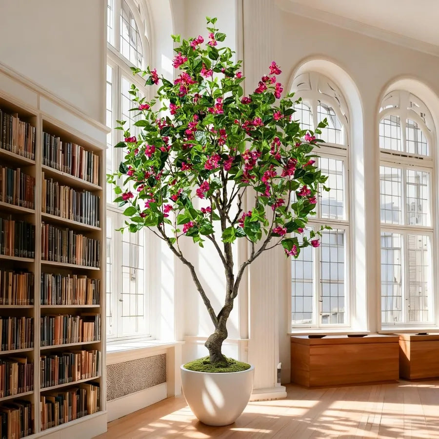 Artificial Bougainvillea Tree 8FT UV Resistant Fake Bougainvillea Plant in Pot for Outdoor Indoors Realistic Faux Flowering Tre