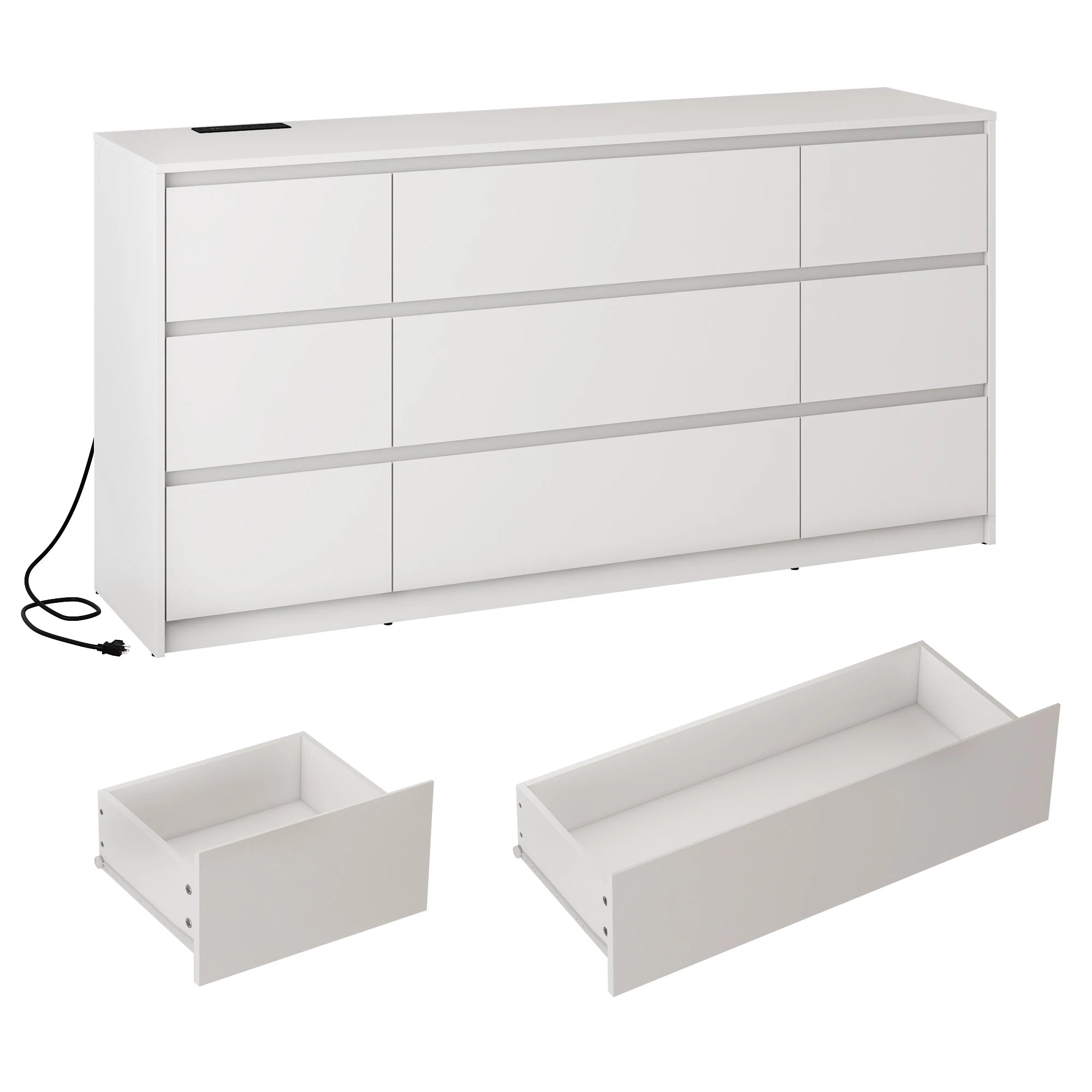 9 Drawer Dresser for Bedroom, 63" Modern Large Wood Chest of Drawers with Charging Station Handle Free, Storage Organizer Closet