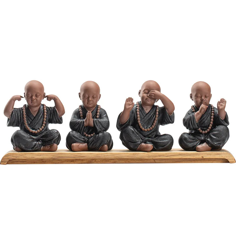 Ceramics Four Not Small Monk Statue Ceramic crafts Chinese characteristic decoration luxurious Home, Study, office accessories