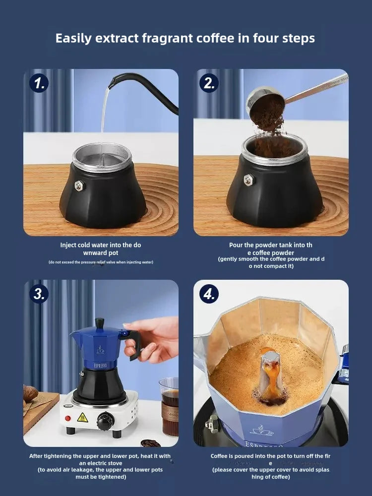 150ml / 300ml Stovetop Espresso Maker – Italian Moka Pot Coffee Maker