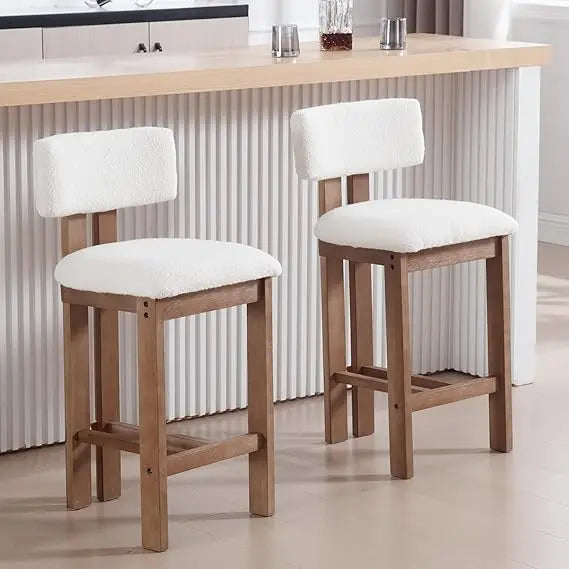 26″ Counter-Height Bar Stools – Linen Upholstered with Back & Solid Wood Legs (Set of 2)